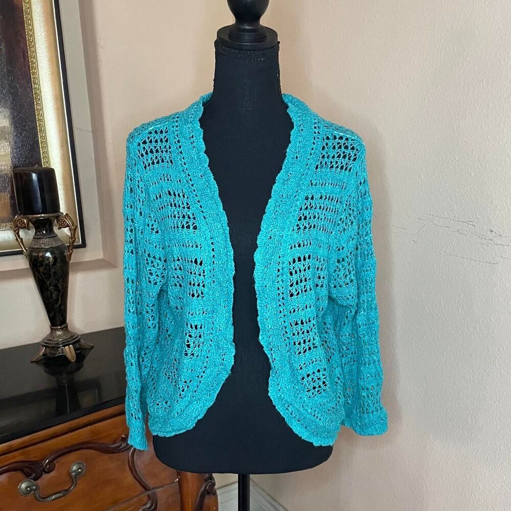 Boho Y2k Crochet Turquoise Cardigan